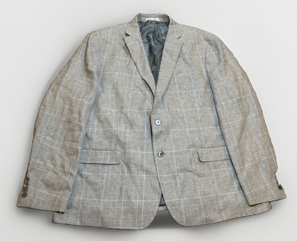 NWOT Lauren Ralph Lauren 50R Glen Plaid 100% Linen Blazer Jacket Sport Coat